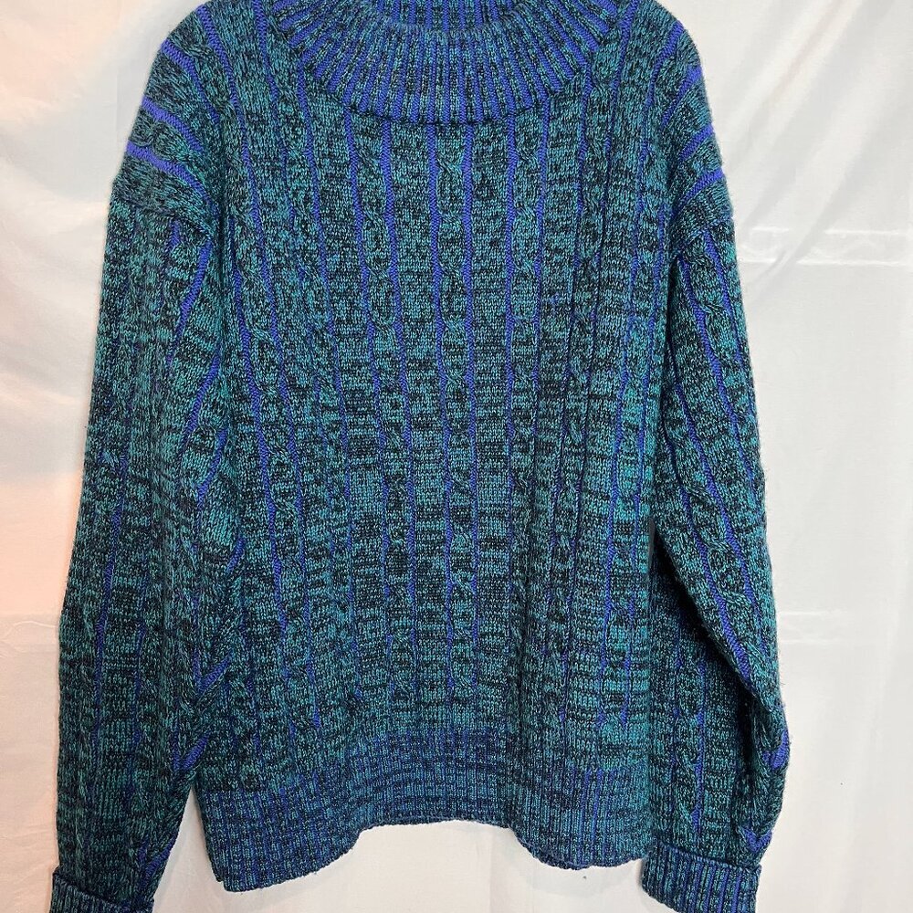 Men's (Unisex) Pic & Chooze 100% Wool crew neck Sweater, Blue/green, Size XL